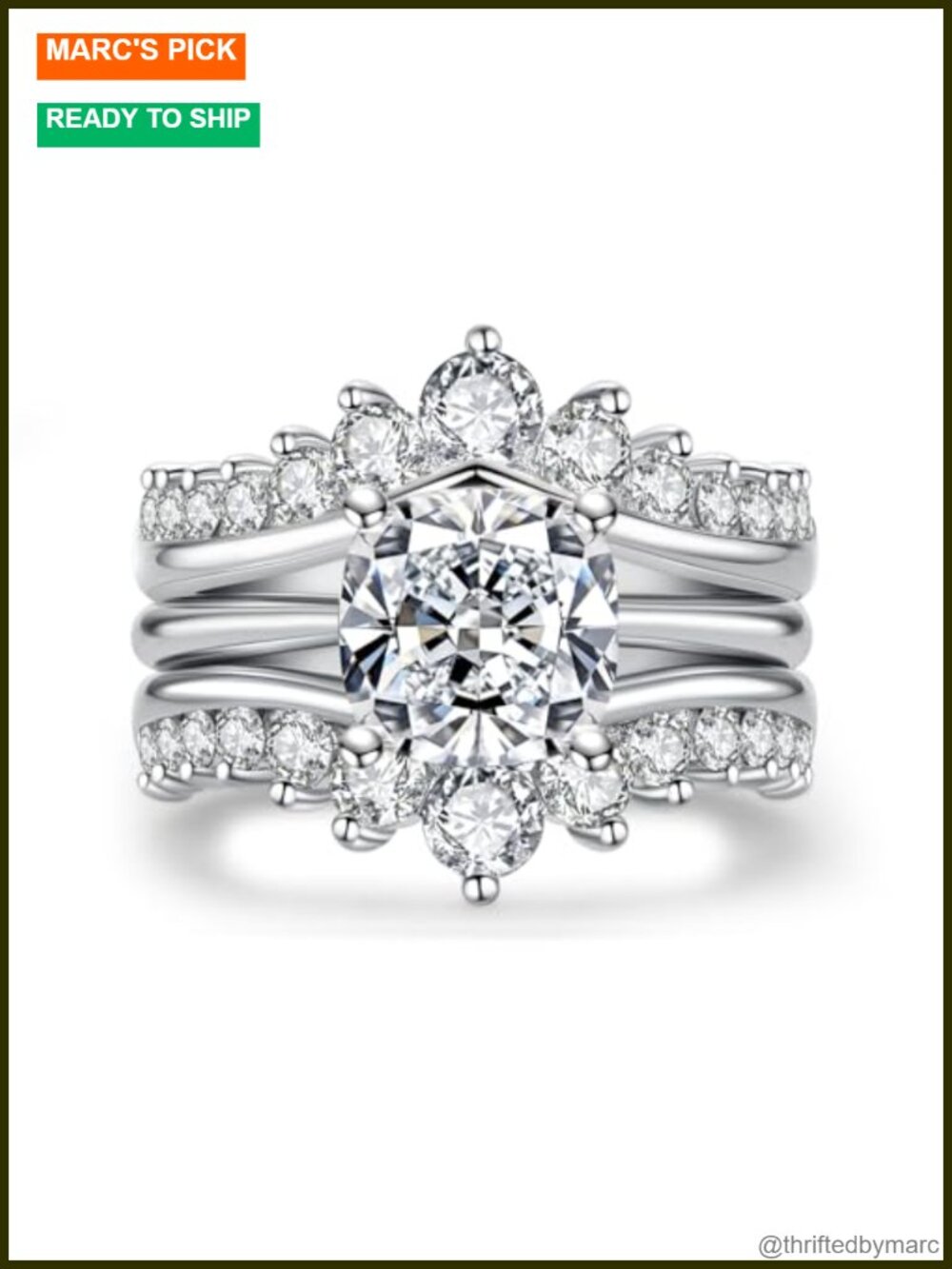 Moissanite Engagement Ring Bridal Set 4.52cttw Cushion Cut 925 Sterling Silver